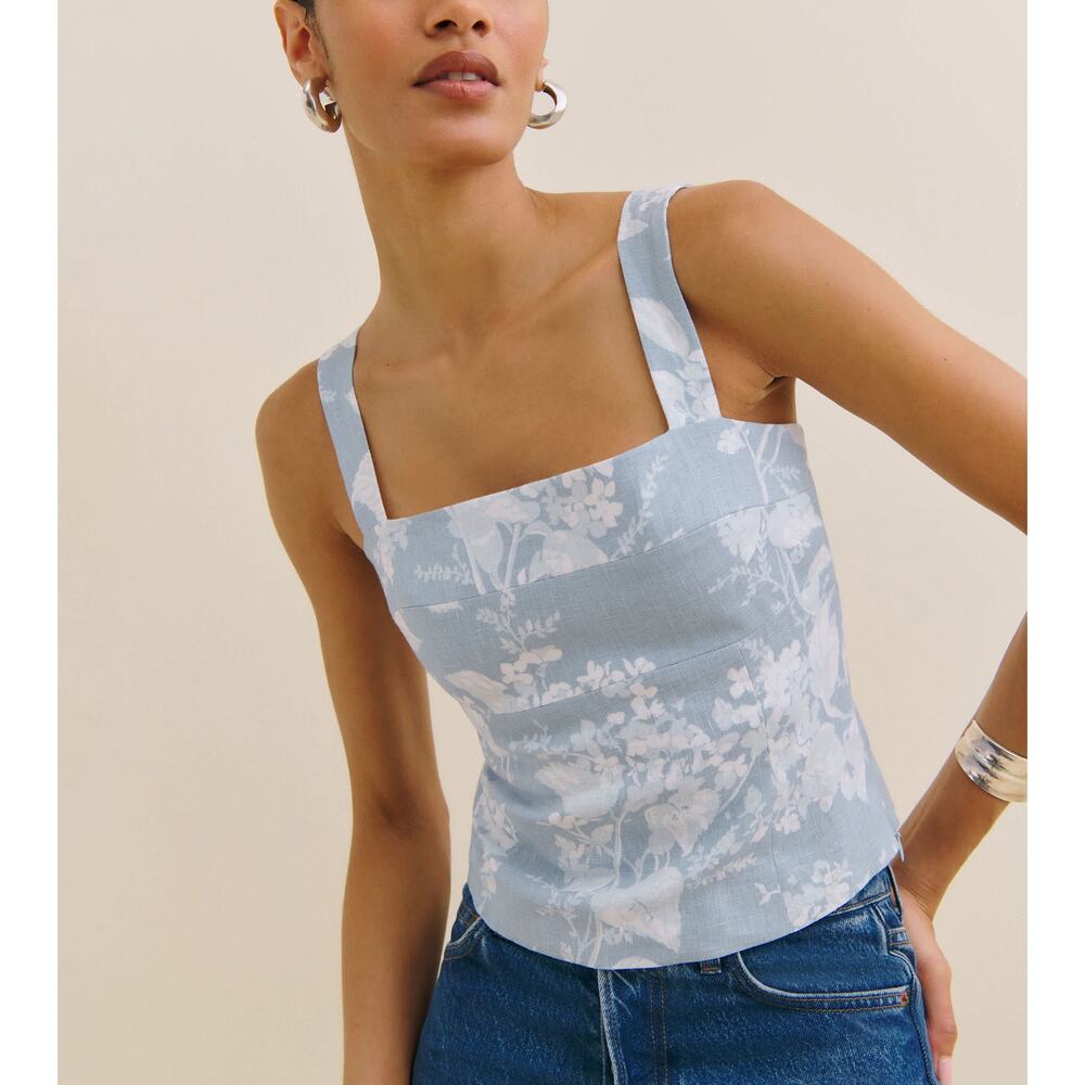 Reformation Pale Blue Floral Square-Neck Camisole